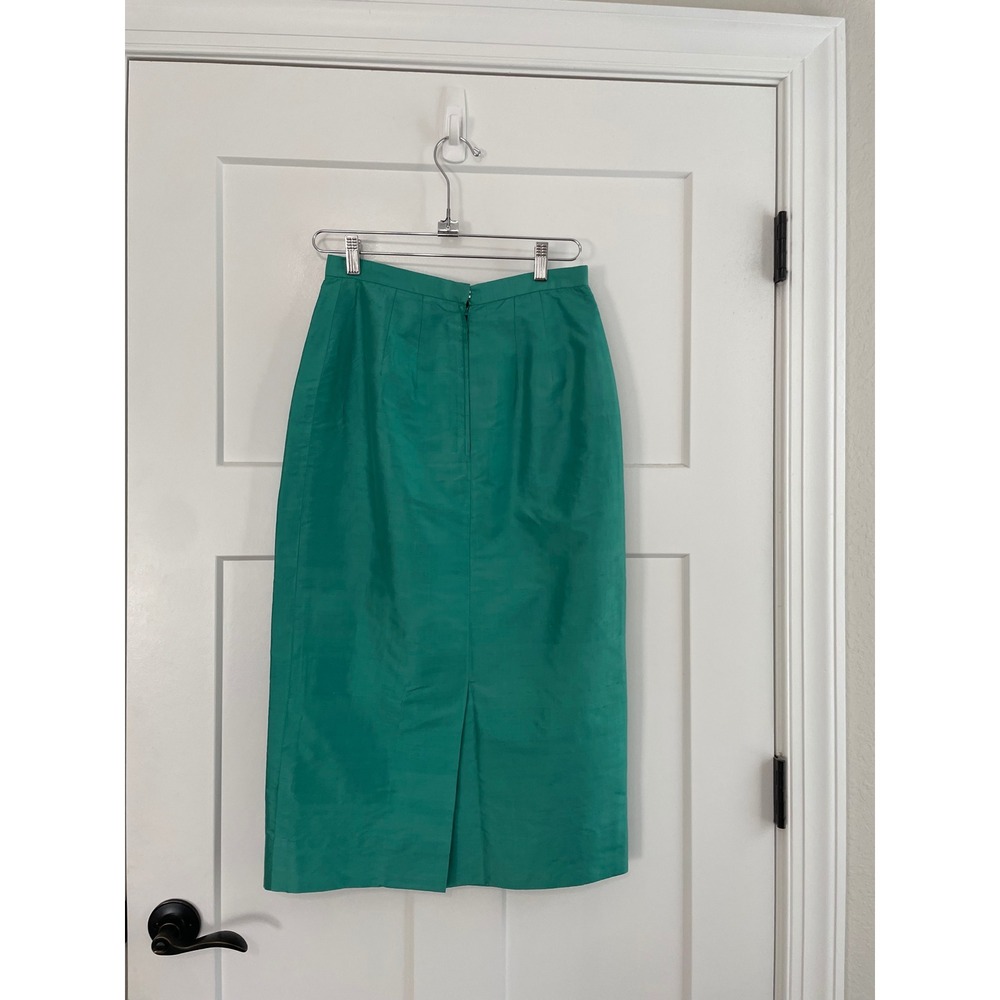 Jim Thompson Vintage Emerald Green 100% Thai Silk Pencil Midi Skirt Size 10 - Picture 6 of 9
